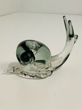 Glass Snail Sculpture - Clear and Smoke tone Decorative Paper Weight